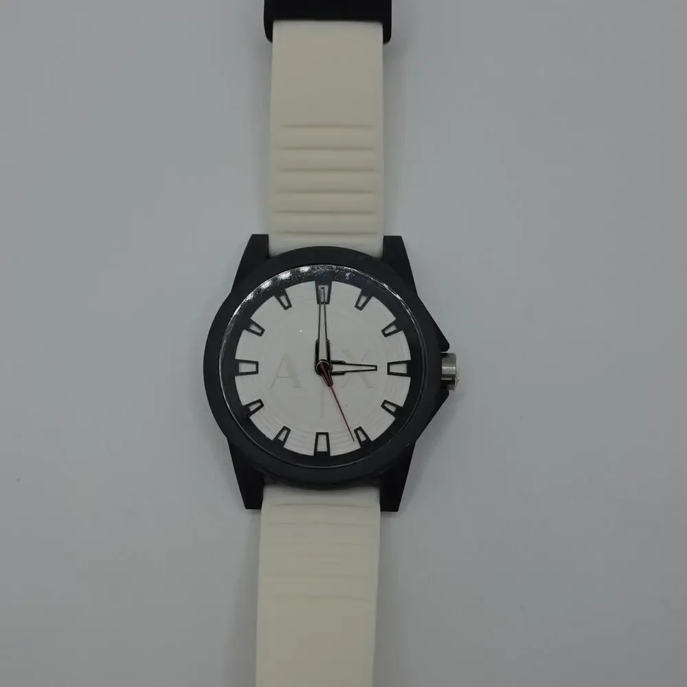 Armani Exchange White Silicone Band Black Stainless Steel Analog Watch 3 ATM